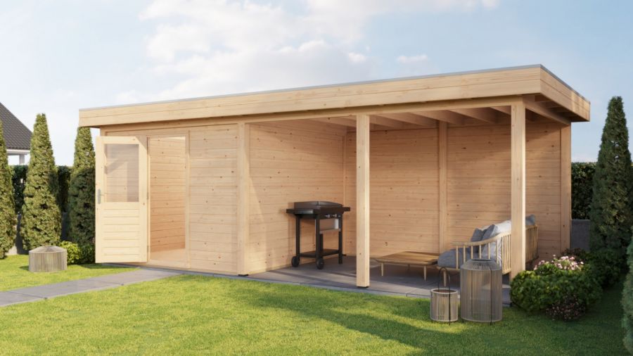 Lugarde Select Modern tuinhuis met overkapping Lelystad 300x300cm + 400cm - Onbehandeld