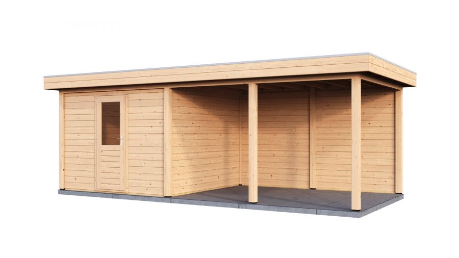 Lugarde Select Modern tuinhuis met overkapping Lelystad 300x300cm + 400cm - Onbehandeld
