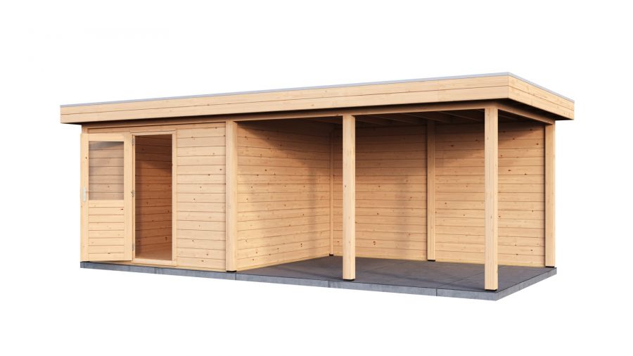 Lugarde Select Modern tuinhuis met overkapping Lelystad 300x300cm + 400cm - Onbehandeld