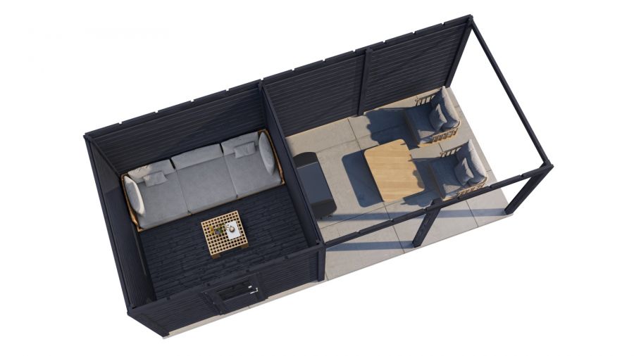 Lugarde Select Lelystad Modern tuinhuis 300x300 cm + overkapping 400 cm 28 mm vuren zwart geolied