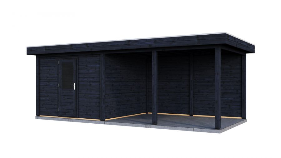 Lugarde Select Lelystad Modern tuinhuis 300x300 cm + overkapping 400 cm 28 mm vuren zwart geolied