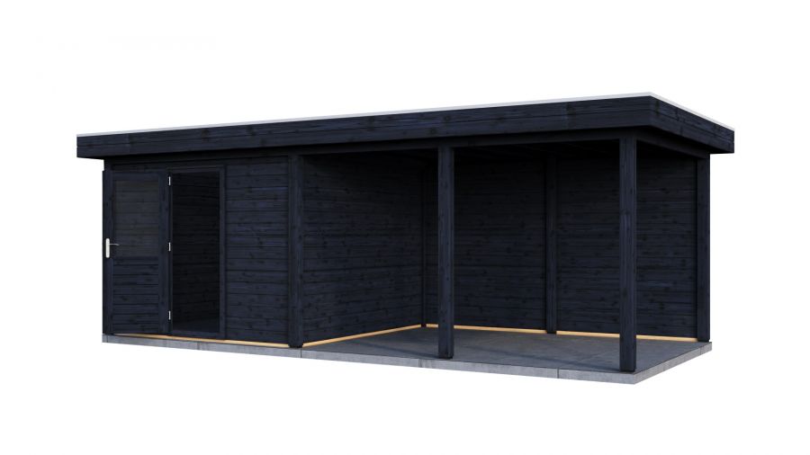 Lugarde Select Lelystad Modern tuinhuis 300x300 cm + overkapping 400 cm 28 mm vuren zwart geolied