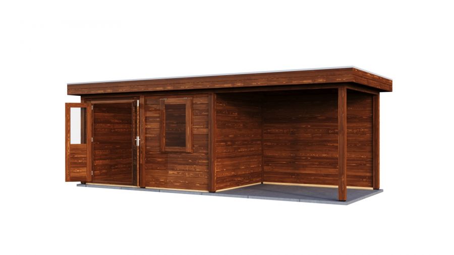 Lugarde Select Modern tuinhuis met overkapping Neerkant 388x250cm + 300cm - Bruine olie