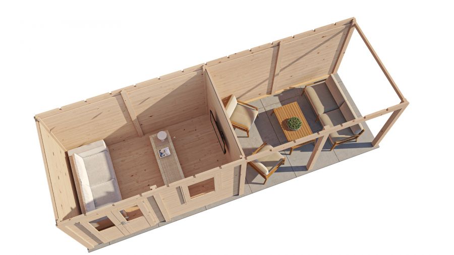 Lugarde Select Modern tuinhuis met overkapping Dronten 388x250cm + 400cm - Onbehandeld