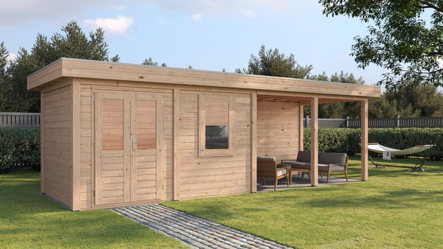 Lugarde Select Modern tuinhuis met overkapping Dronten 388x250cm + 400cm - Onbehandeld