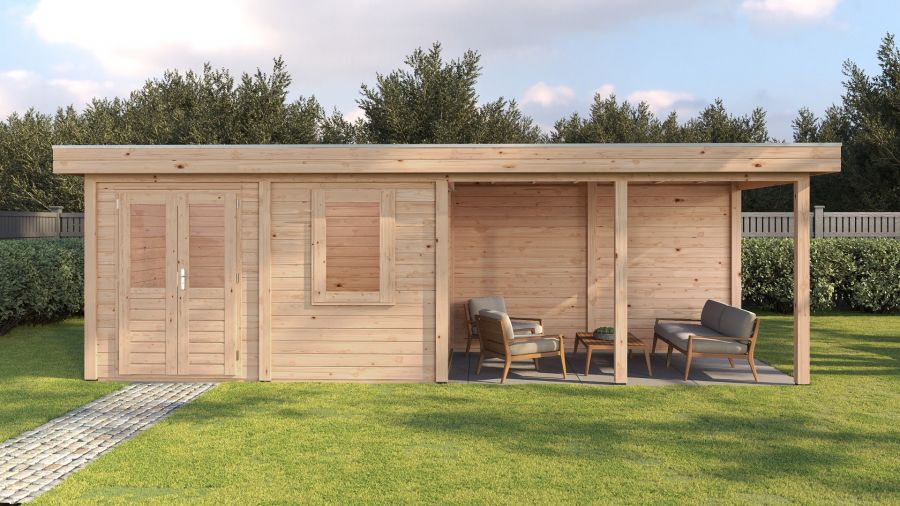 Lugarde Select Modern tuinhuis met overkapping Dronten 388x250cm + 400cm - Onbehandeld