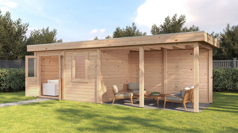 Lugarde Select Modern tuinhuis met overkapping Dronten 388x250cm + 400cm - Onbehandeld