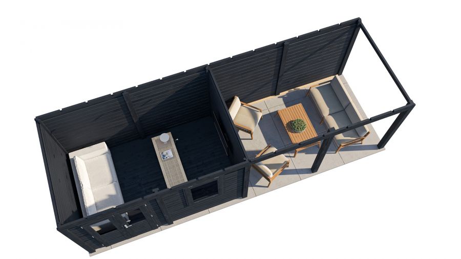 Lugarde Select Modern tuinhuis met overkapping Dronten 388x250cm + 400cm - Zwarte olie