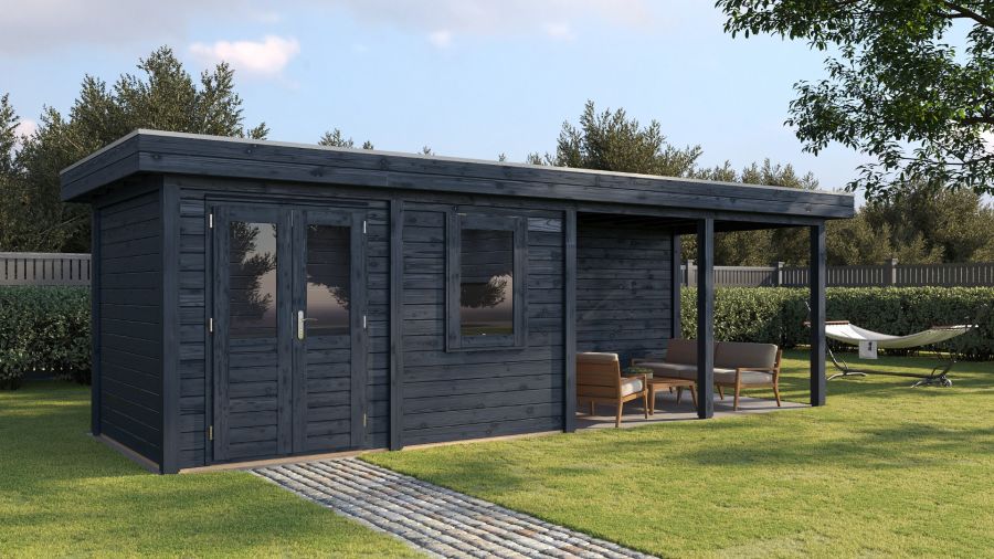 Lugarde Select Modern tuinhuis met overkapping Dronten 388x250cm + 400cm - Zwarte olie
