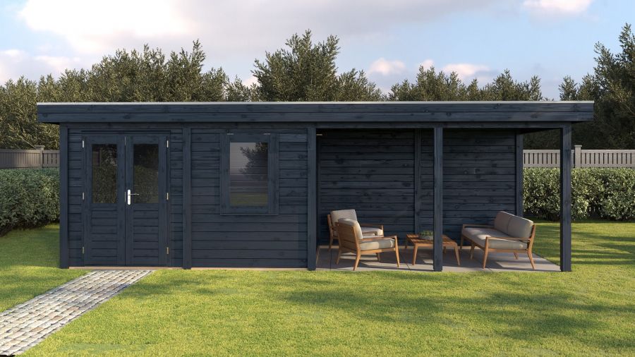 Lugarde Select Modern tuinhuis met overkapping Dronten 388x250cm + 400cm - Zwarte olie