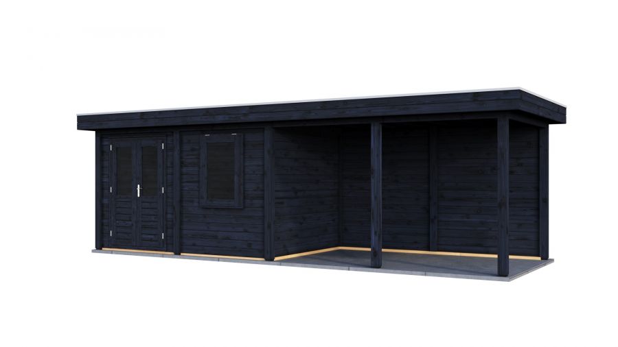 Lugarde Select Modern tuinhuis met overkapping Dronten 388x250cm + 400cm - Zwarte olie