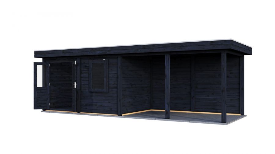 Lugarde Select Modern tuinhuis met overkapping Dronten 388x250cm + 400cm - Zwarte olie