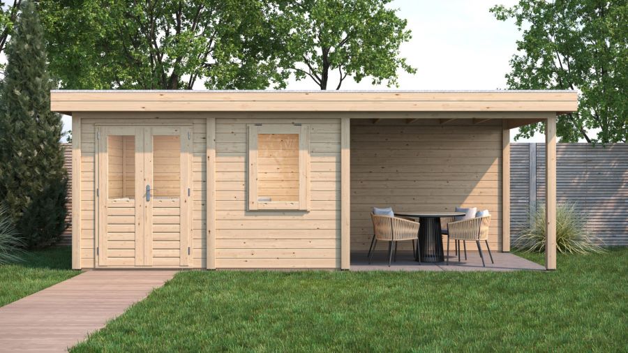 Lugarde Select Modern tuinhuis met overkapping Emmen 388x300cm + 300cm - Onbehandeld