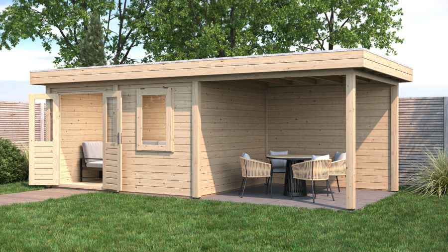 Lugarde Select Modern tuinhuis met overkapping Emmen 388x300cm + 300cm - Onbehandeld