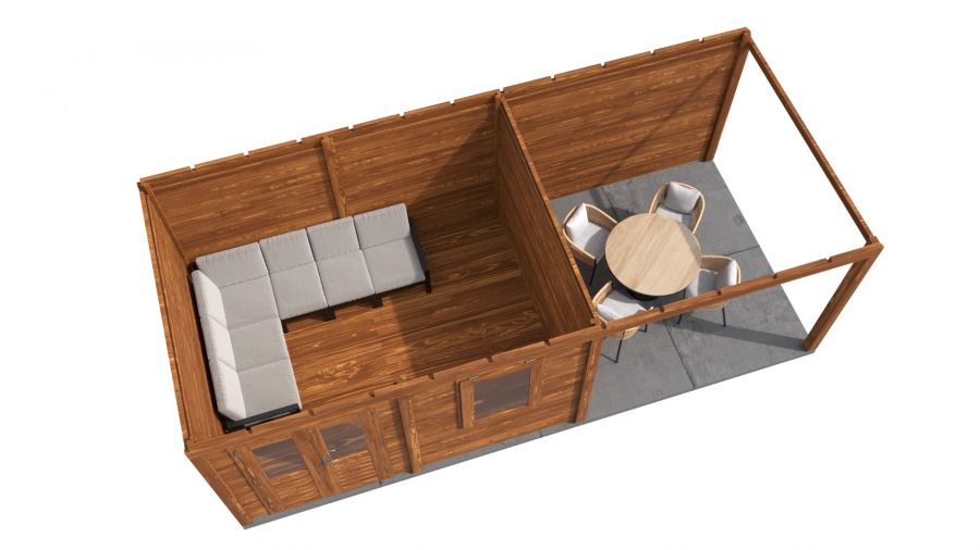Lugarde Select Modern tuinhuis met overkapping Emmen 388x300cm + 300cm - Bruine olie
