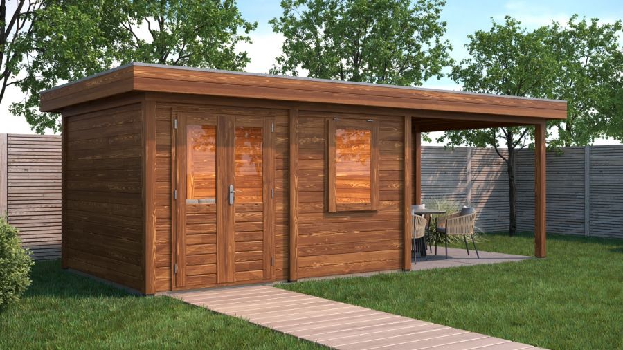 Lugarde Select Modern tuinhuis met overkapping Emmen 388x300cm + 300cm - Bruine olie