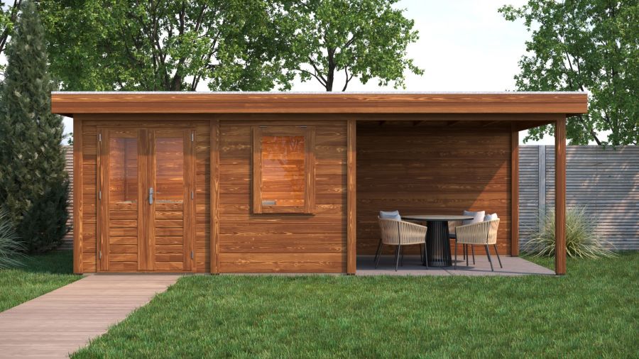 Lugarde Select Modern tuinhuis met overkapping Emmen 388x300cm + 300cm - Bruine olie