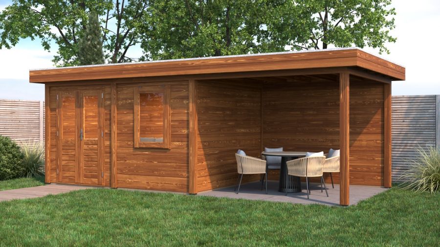 Lugarde Select Modern tuinhuis met overkapping Emmen 388x300cm + 300cm - Bruine olie