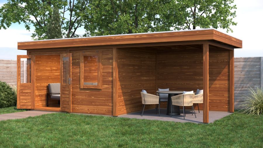 Lugarde Select Modern tuinhuis met overkapping Emmen 388x300cm + 300cm - Bruine olie