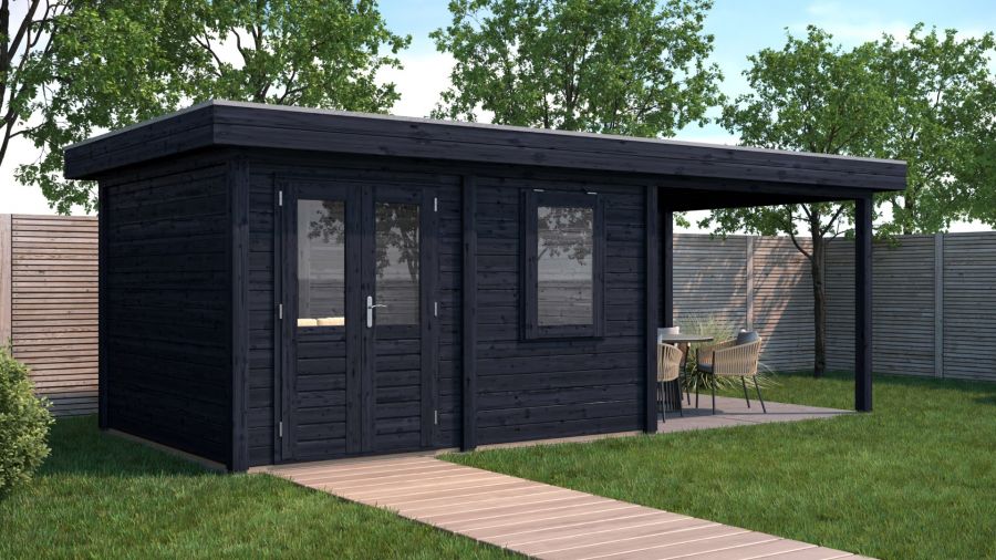 Lugarde Select Modern tuinhuis met overkapping Emmen 388x300cm + 300cm - Zwarte olie
