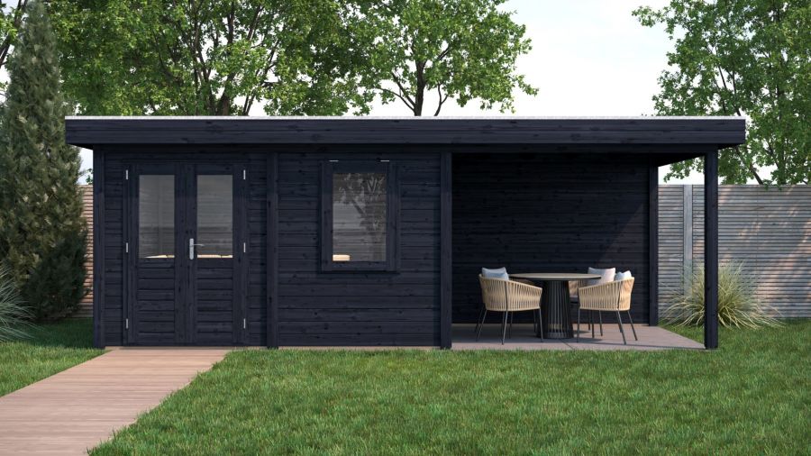 Lugarde Select Modern tuinhuis met overkapping Emmen 388x300cm + 300cm - Zwarte olie