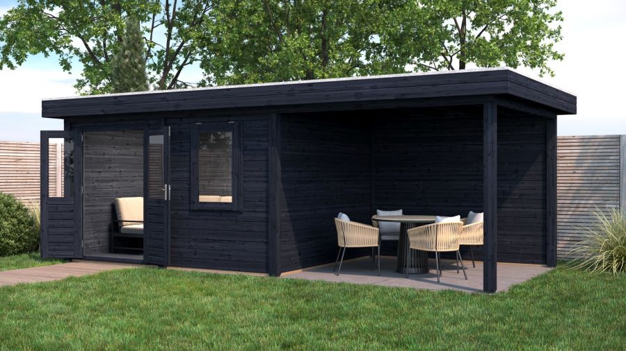 Lugarde Select Modern tuinhuis met overkapping Emmen 388x300cm + 300cm - Zwarte olie