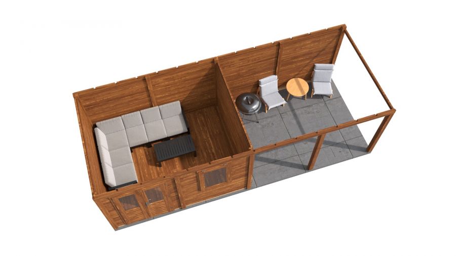 Lugarde Select Modern tuinhuis met overkapping Zutphen 388x300cm + 400cm - Bruine olie