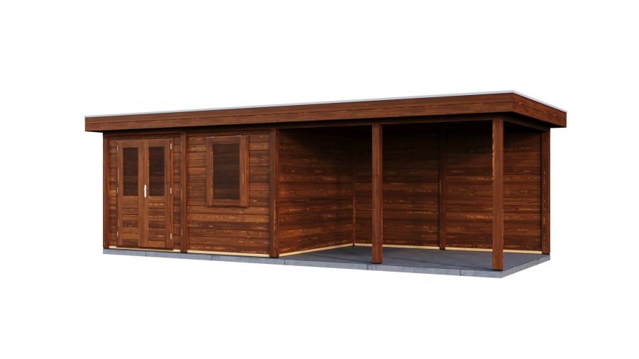 Lugarde Select Modern tuinhuis met overkapping Zutphen 388x300cm + 400cm - Bruine olie