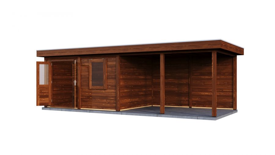 Lugarde Select Modern tuinhuis met overkapping Zutphen 388x300cm + 400cm - Bruine olie