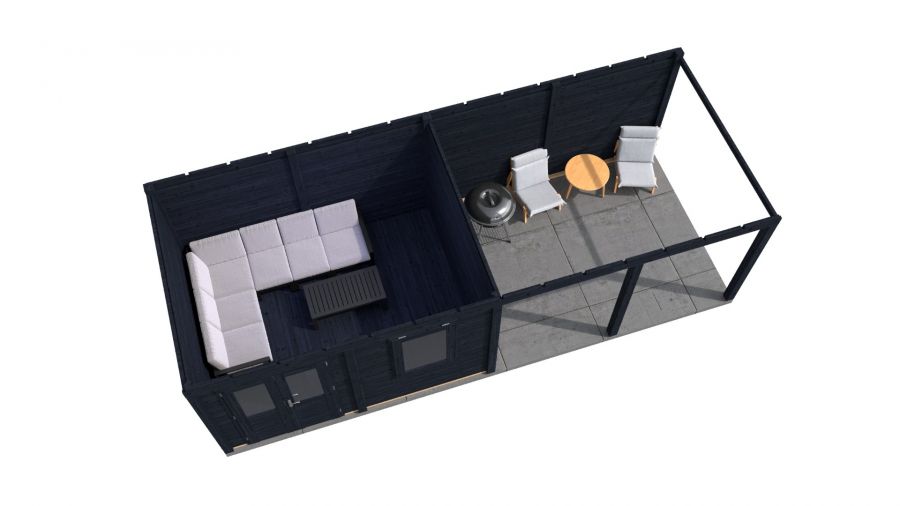 Lugarde Select Modern tuinhuis met overkapping Zutphen 388x300cm + 400cm - Zwarte olie