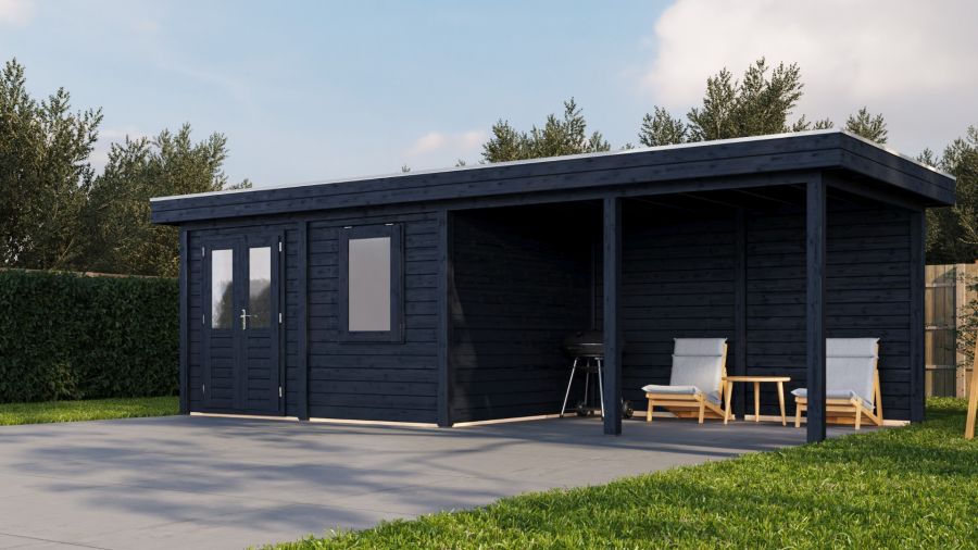 Lugarde Select Modern tuinhuis met overkapping Zutphen 388x300cm + 400cm - Zwarte olie