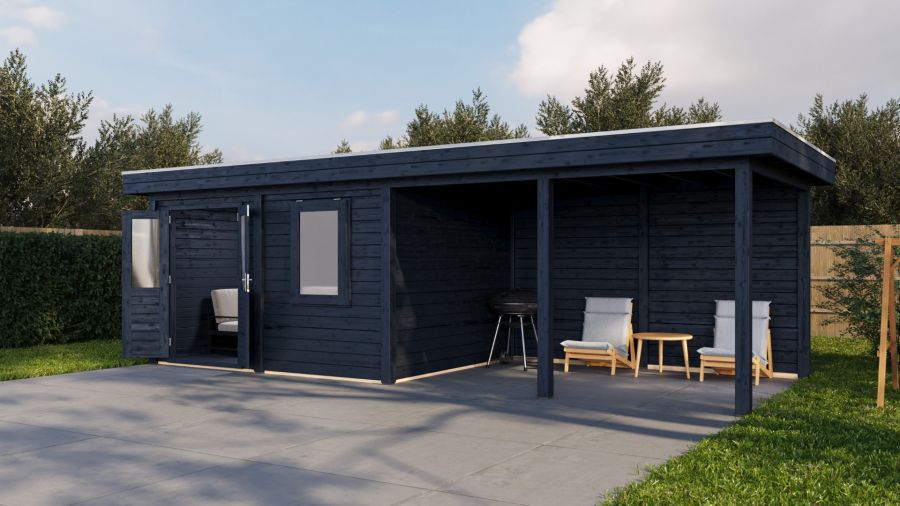 Lugarde Select Modern tuinhuis met overkapping Zutphen 388x300cm + 400cm - Zwarte olie