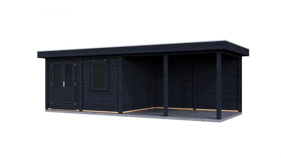 Lugarde Select Modern tuinhuis met overkapping Zutphen 388x300cm + 400cm - Zwarte olie