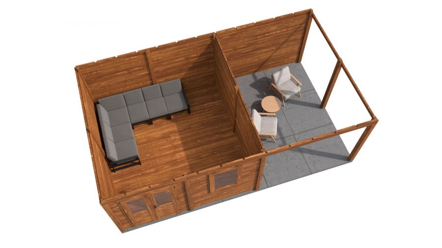 Lugarde Select Modern tuinhuis met overkapping Almere 388x388cm + 300cm - Bruine olie