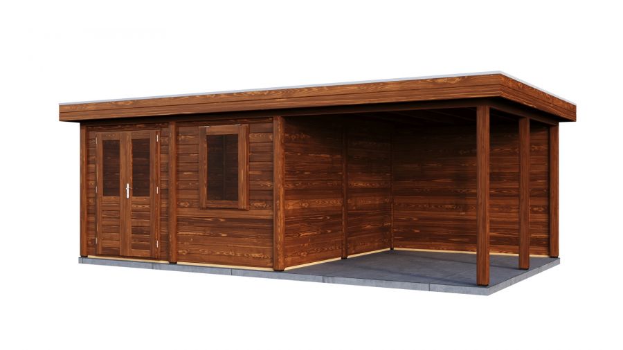 Lugarde Select Modern tuinhuis met overkapping Almere 388x388cm + 300cm - Bruine olie