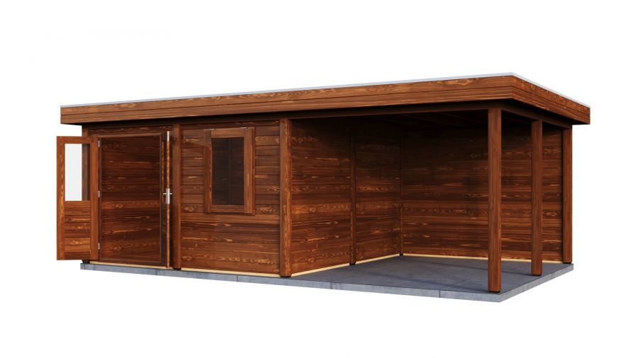 Lugarde Select Modern tuinhuis met overkapping Almere 388x388cm + 300cm - Bruine olie