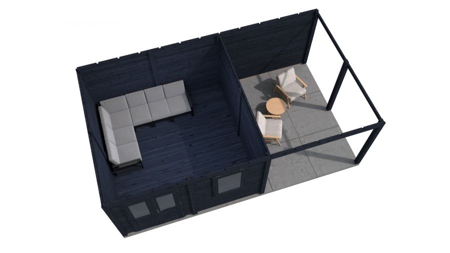 Lugarde Select Modern tuinhuis met overkapping Almere 388x388cm + 300cm - Zwarte olie