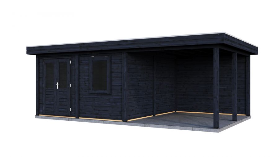 Lugarde Select Modern tuinhuis met overkapping Almere 388x388cm + 300cm - Zwarte olie