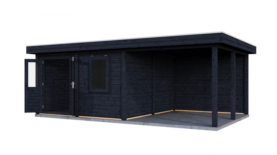 Lugarde Select Modern tuinhuis met overkapping Almere 388x388cm + 300cm - Zwarte olie