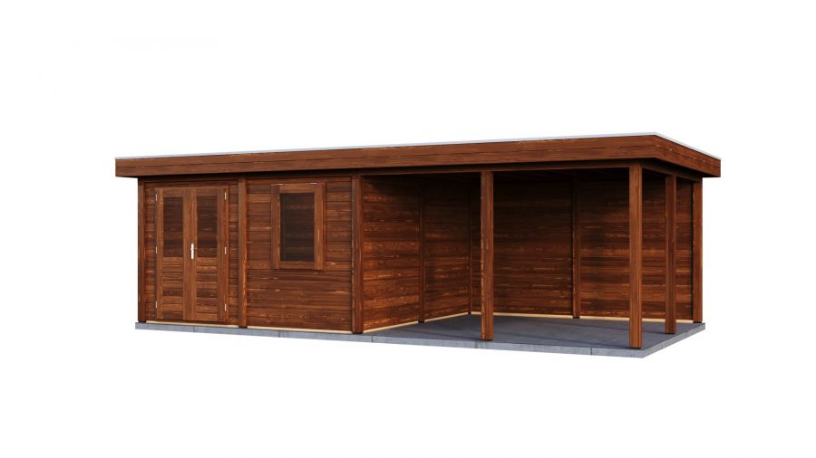 Lugarde Select Modern tuinhuis met overkapping Amstelveen 388x388cm + 400cm - Bruine olie
