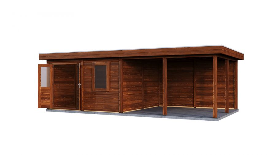 Lugarde Select Modern tuinhuis met overkapping Amstelveen 388x388cm + 400cm - Bruine olie