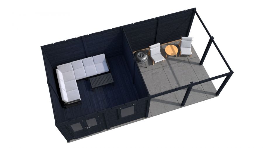Lugarde Select Modern tuinhuis met overkapping Amstelveen 388x388cm + 400cm - Zwarte olie