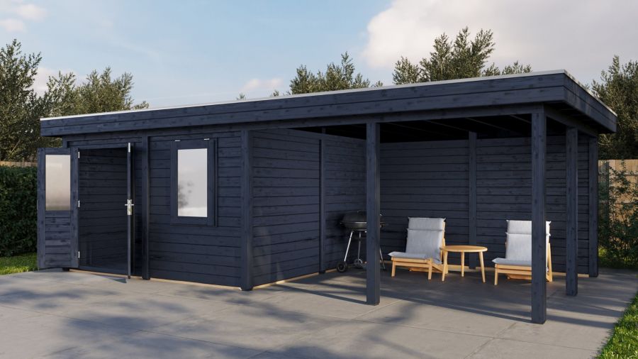 Lugarde Select Modern tuinhuis met overkapping Amstelveen 388x388cm + 400cm - Zwarte olie
