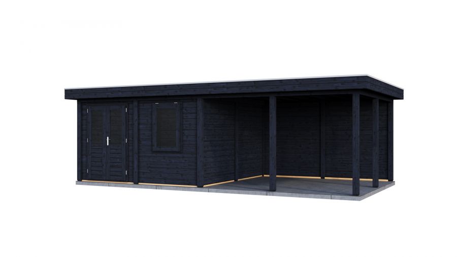 Lugarde Select Modern tuinhuis met overkapping Amstelveen 388x388cm + 400cm - Zwarte olie