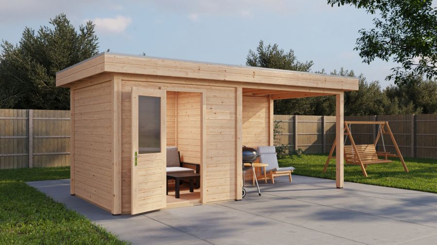 Lugarde Select Modern tuinhuis met overkapping Vught 250x250cm + 300cm - Onbehandeld