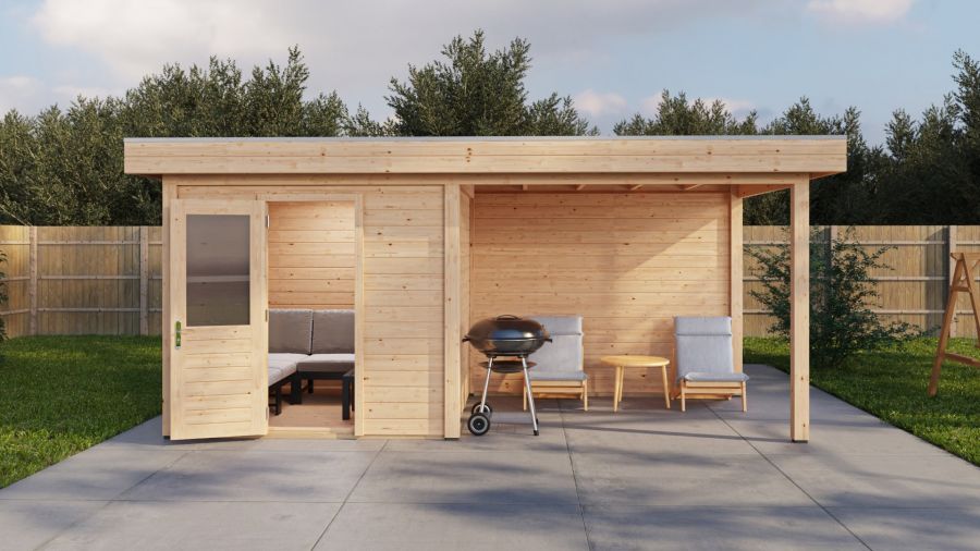Lugarde Select Modern tuinhuis met overkapping Vught 250x250cm + 300cm - Onbehandeld