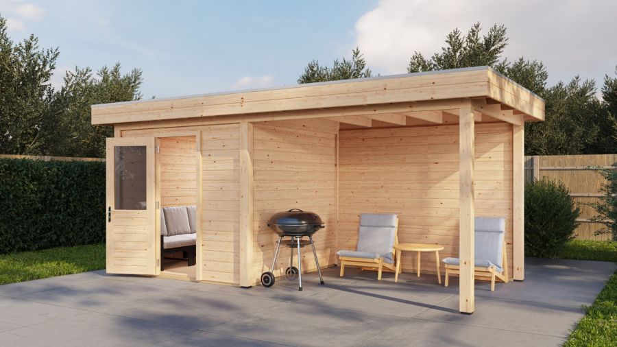 Lugarde Select Modern tuinhuis met overkapping Vught 250x250cm + 300cm - Onbehandeld