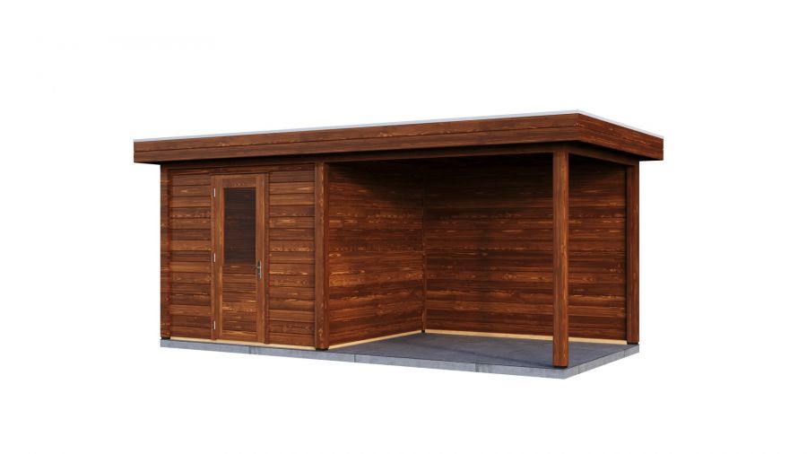 Lugarde Select Modern tuinhuis met overkapping Vught 250x250cm + 300cm - Bruine olie