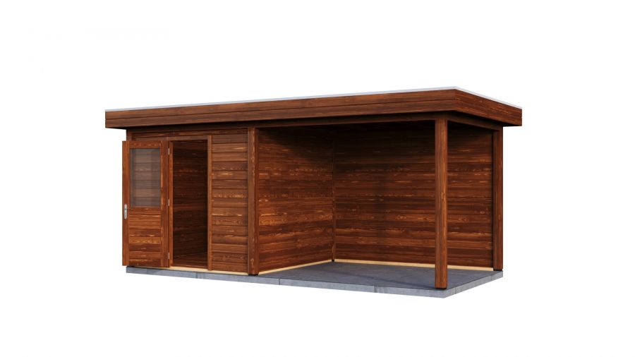 Lugarde Select Modern tuinhuis met overkapping Vught 250x250cm + 300cm - Bruine olie