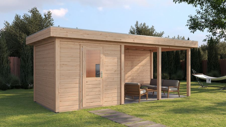 Lugarde Select Modern tuinhuis met overkapping Dordrecht 250x250cm + 400cm - Onbehandeld